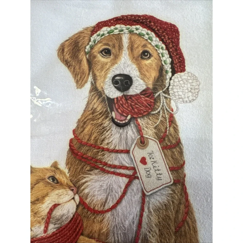 Mary Lake Thompson Flour Sack Kitchen Tea Dish Towel‎ Cat & Dog Pets Christmas